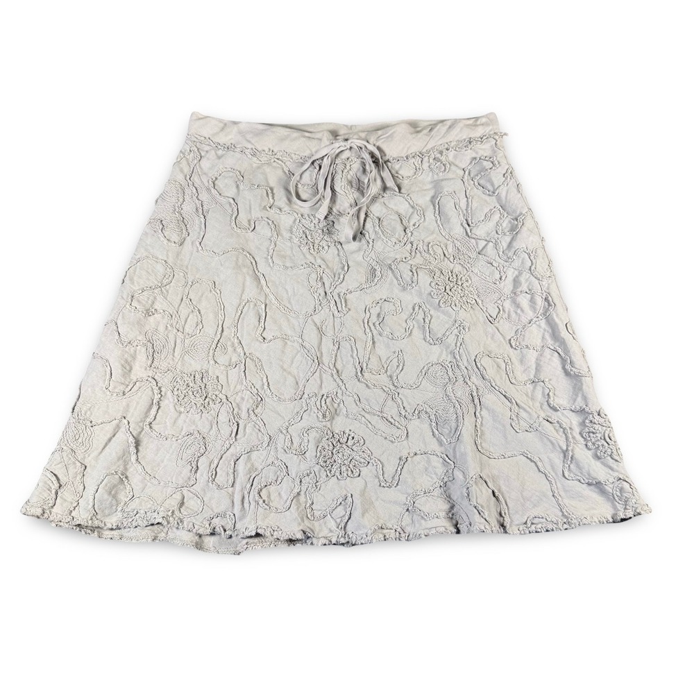 Max Studio Textured Embroidered Cotton Skirt Light Grey Size M Womens Y2K Fairy
